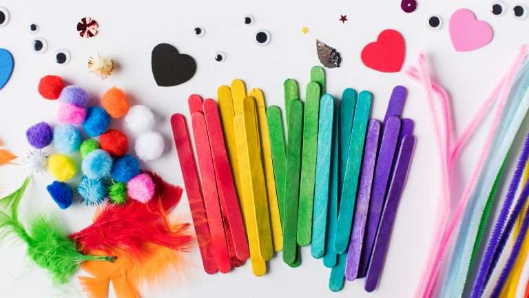 A set of various and colorful materials for children's crafts